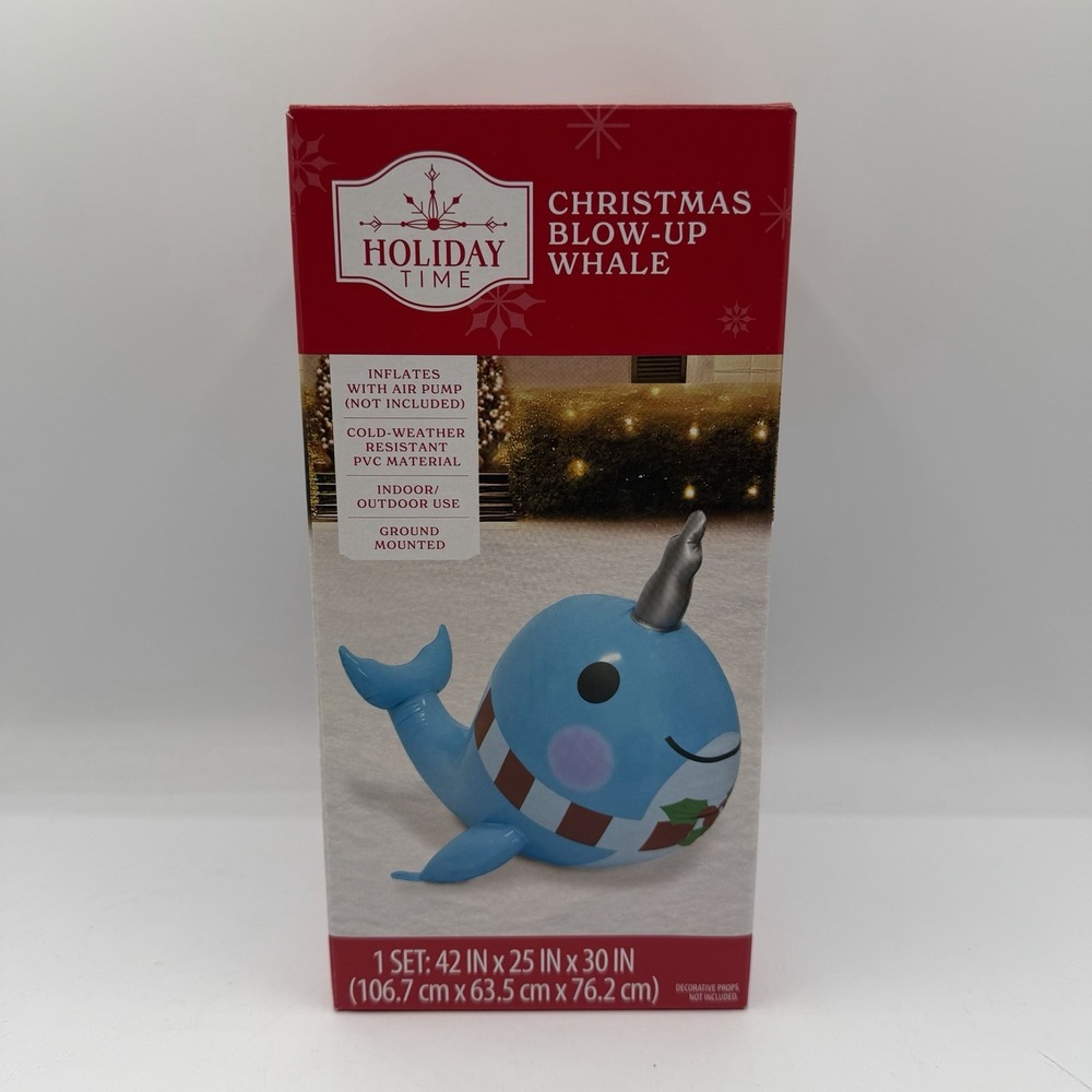 Holiday Time Christmas Blow Up Blue Whale Outdoor Decor Air Pump Style 3.5 Ft